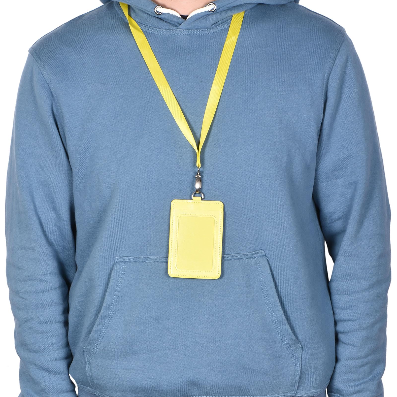 sourcing map Porte-Badge PU Jaune Vertical 11x7,4cm + Cordon