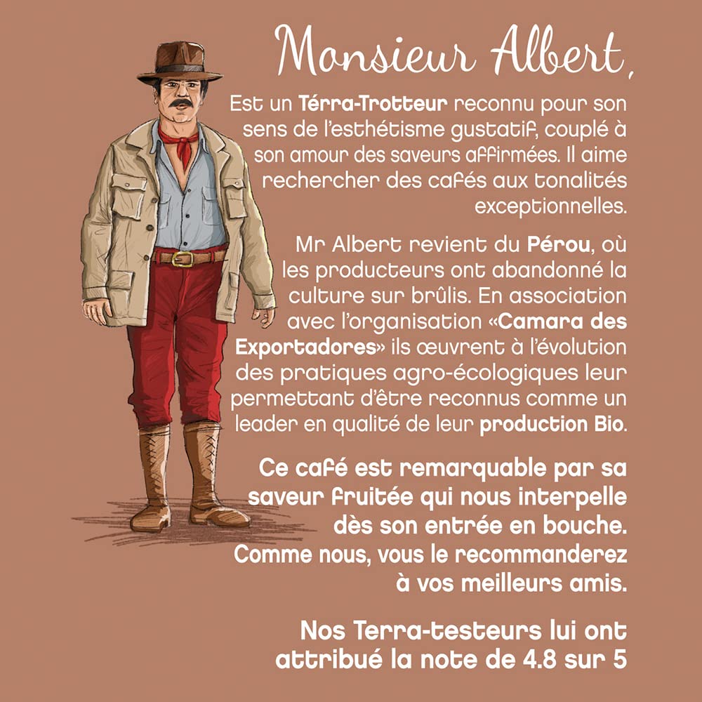 Terramoka Monsieur Albert 80 dosettes Senseo café bio arabica Pérou