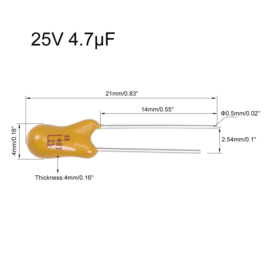 Sourcing Map 4.7uF 25V condensateur tantale 10 pcs radial jaune