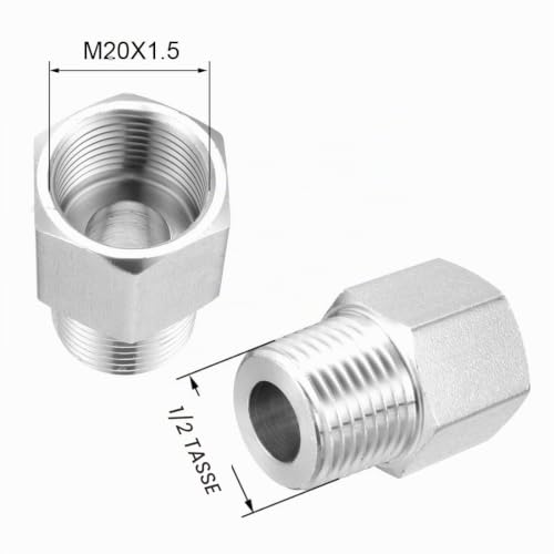 sourcing map adaptateur 1/2 NPT M20x1.5 raccord inox