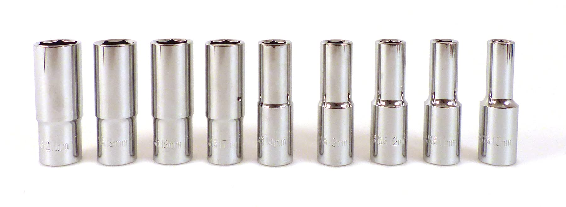 PRECISION STEEL Jeu 9 douilles longues 1/2" 10-21 mm