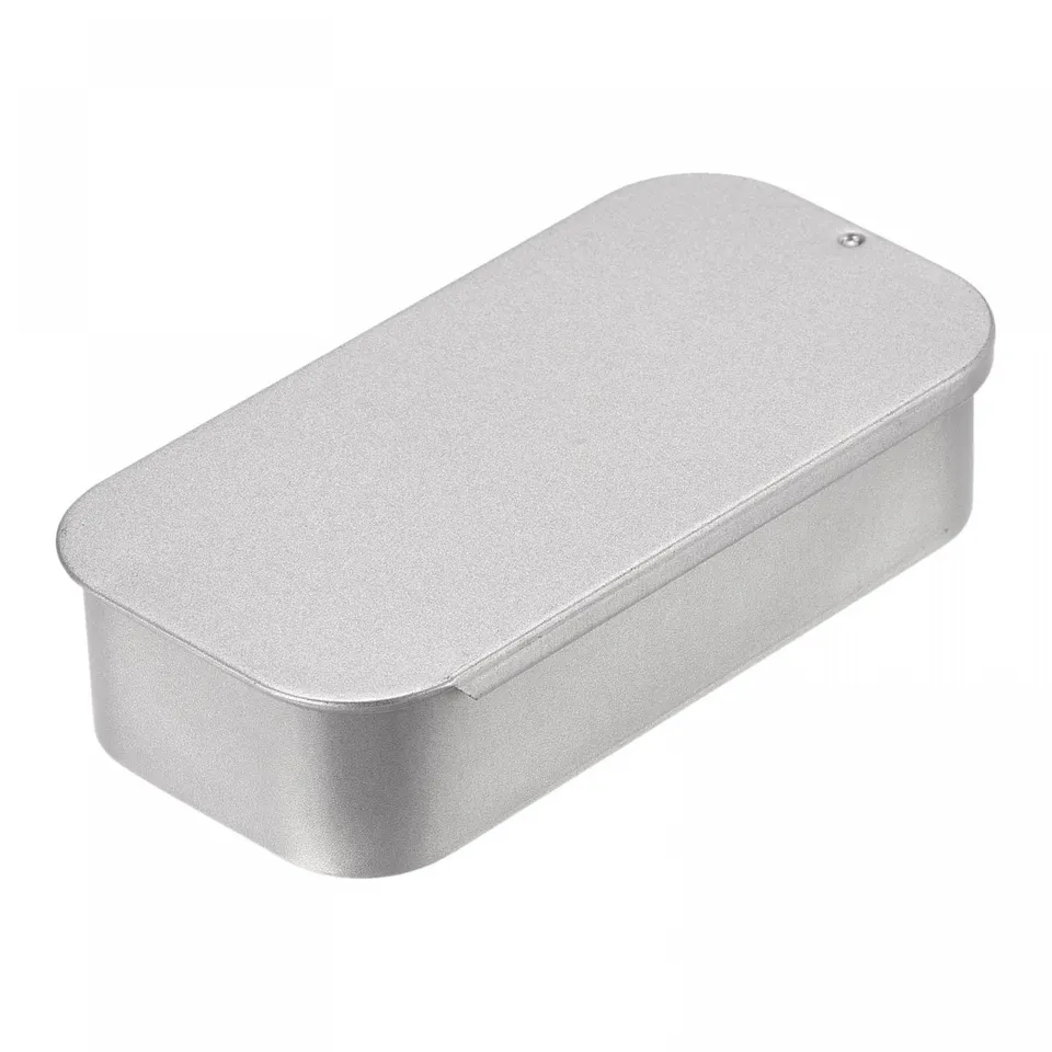 sourcing map boîte métal étain argenté 90x45mm 2 pcs