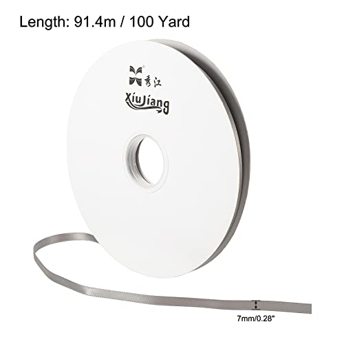 sourcing map Ruban Satin Gris 7mm x 91,4m Rouleau Polyester