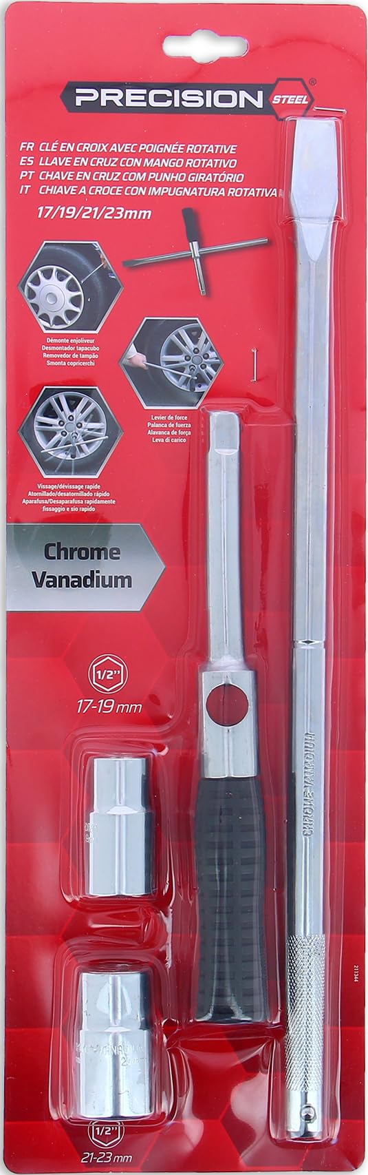 PRECISION STEEL Clé en croix poignée rotative 17-23mm
