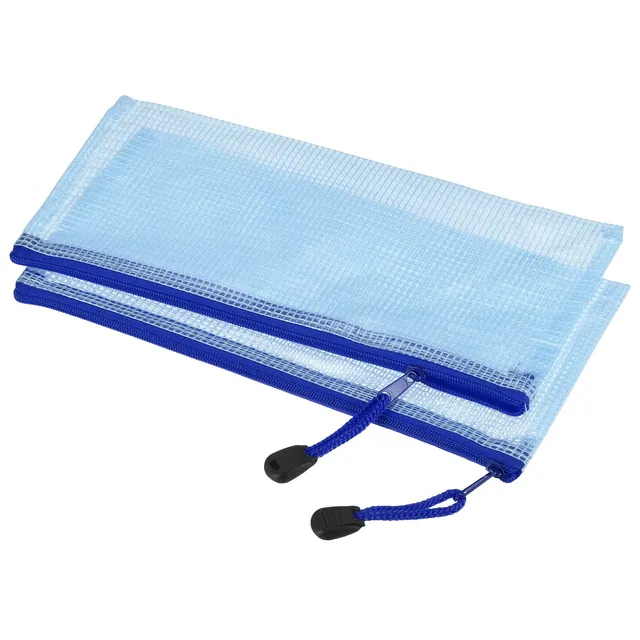 sourcing map Pochette zippée bleue lot de 3 PVC 23,5 cm