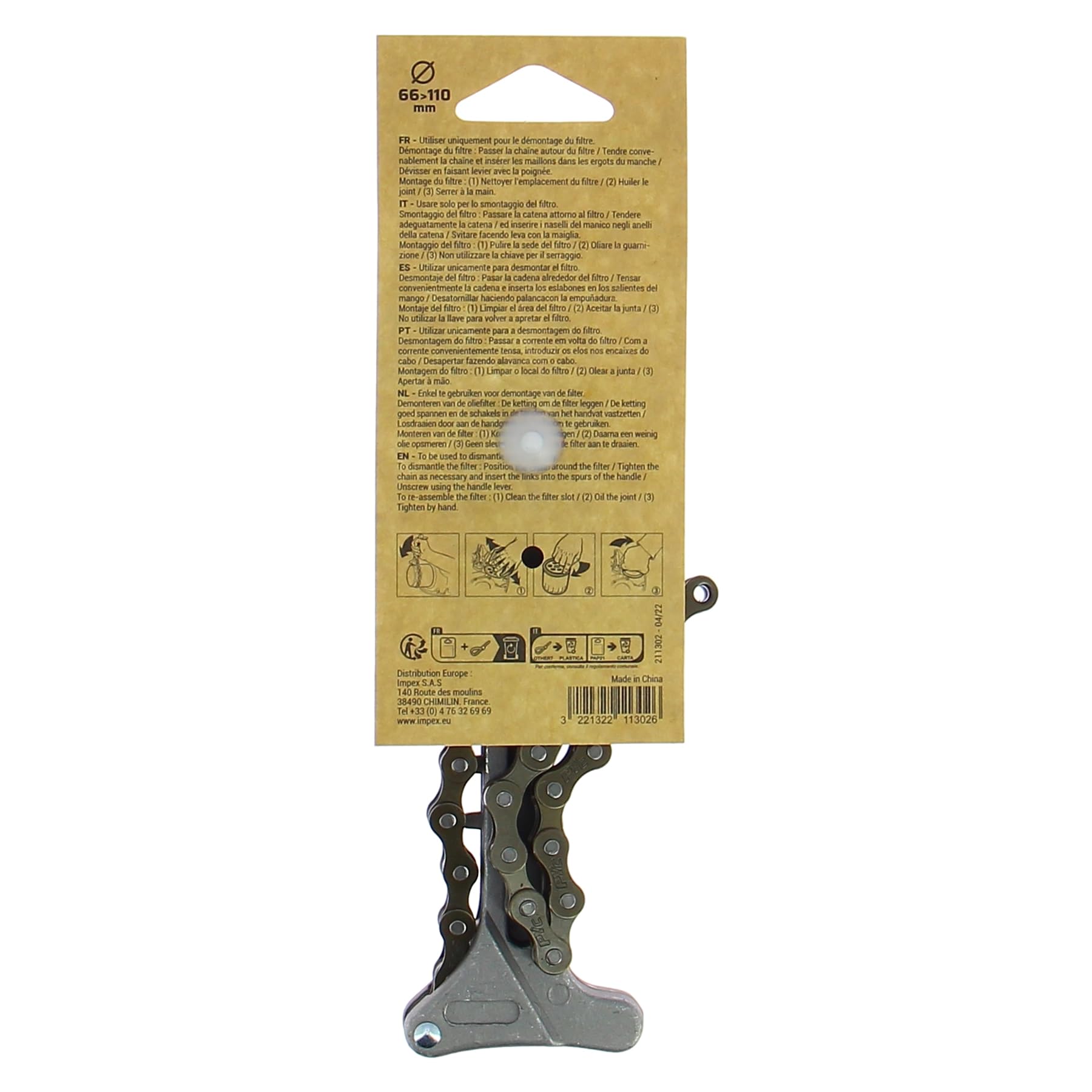 PRECISION STEEL Outils de vidange clé à chaîne filtre à huile ajustable