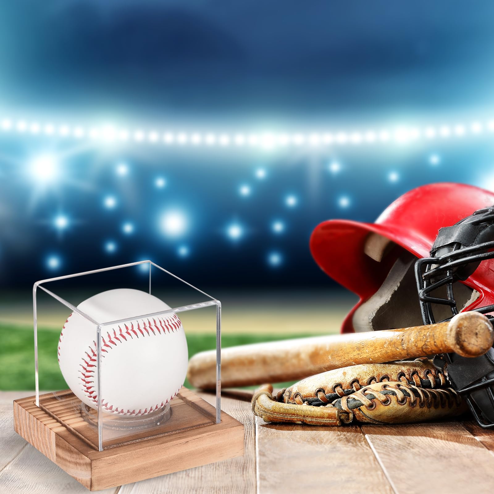 sourcing map Sports vitrine balle baseball acrylique socle noyer