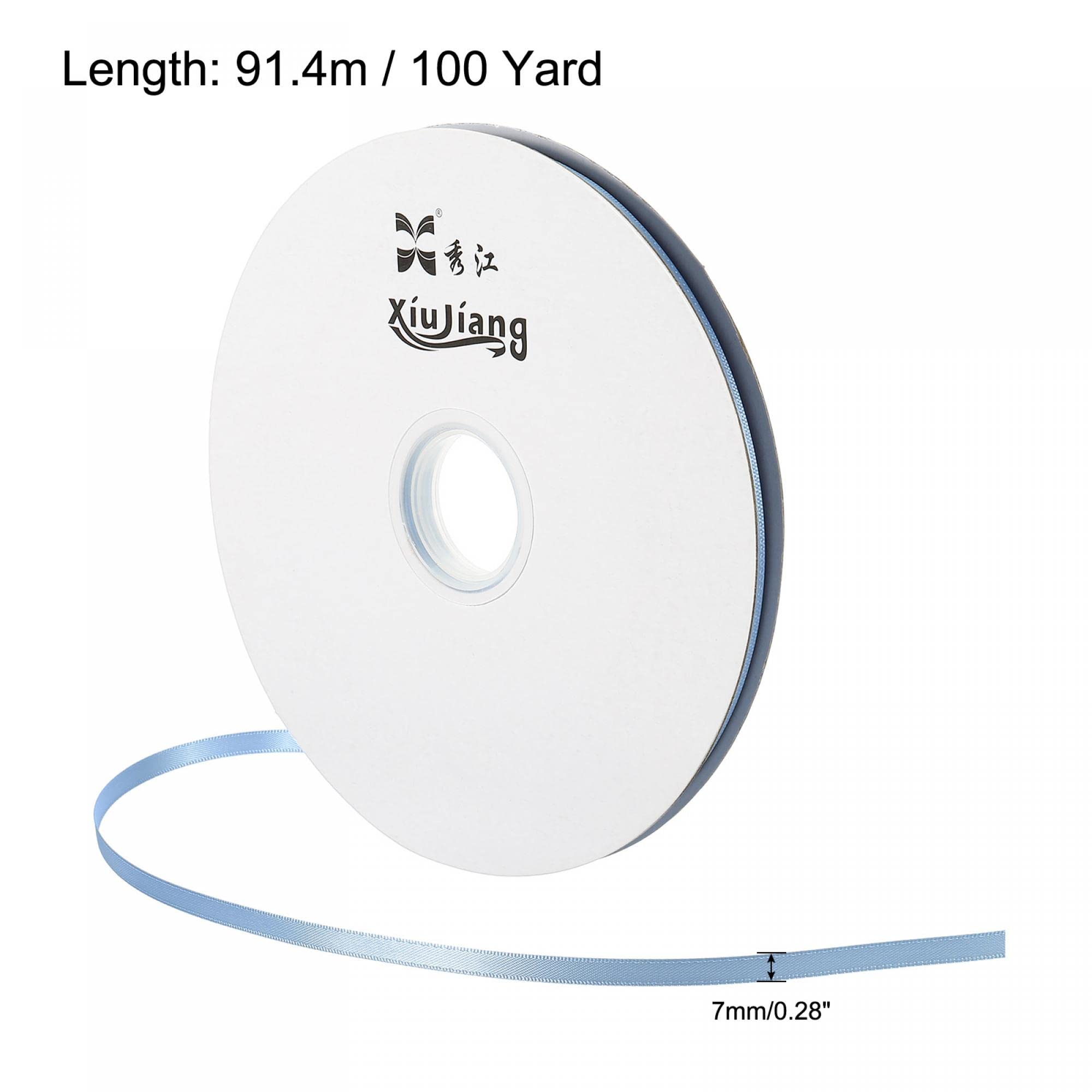sourcing map Ruban Satin Bleu Ciel 7mm x 91,4m Double Face