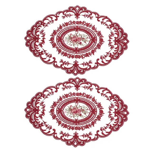 Sourcing Map Lot 2 sets de table dentelle rouge ovale