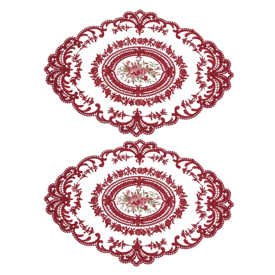Sourcing Map Lot 2 sets de table dentelle rouge ovale