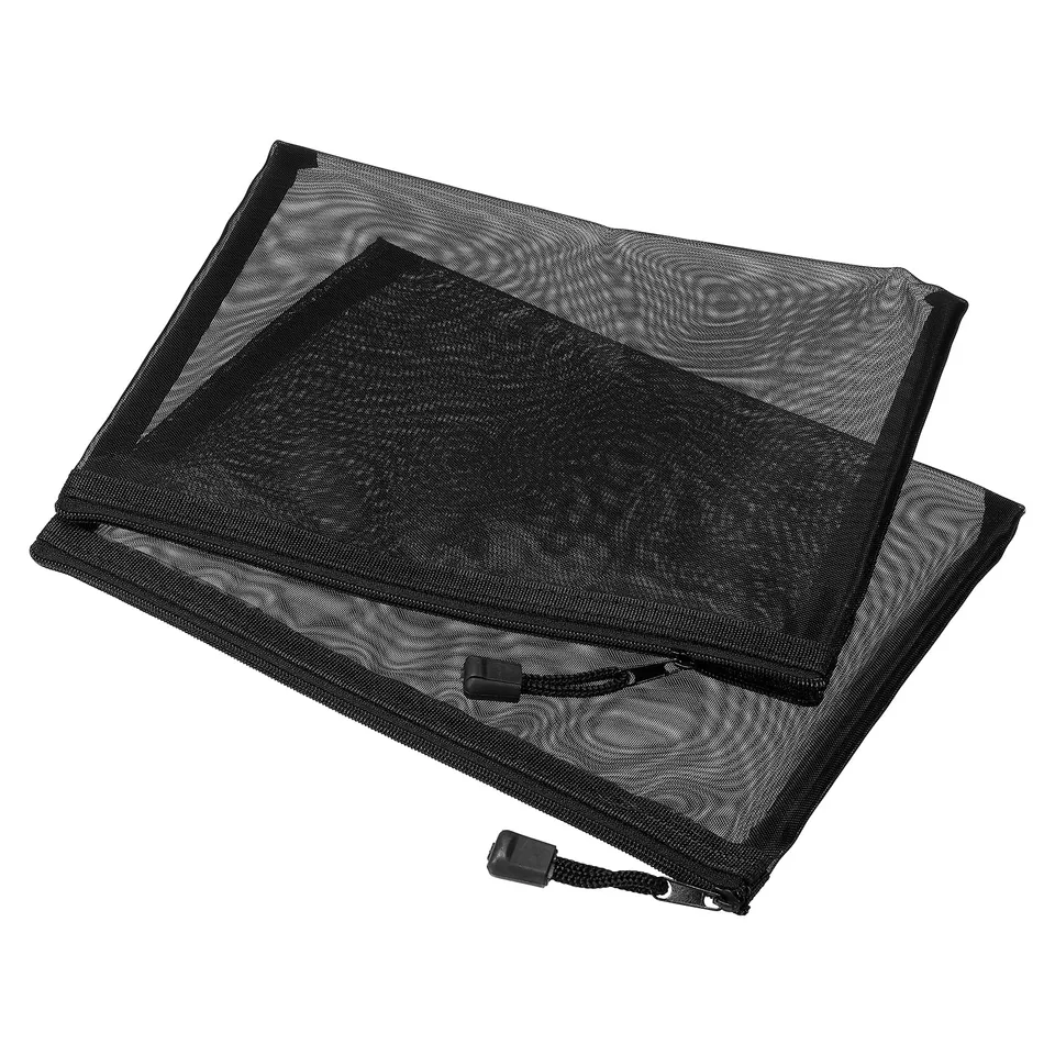 sourcing map A5 pochette zippée maille noire lot 6 nylon