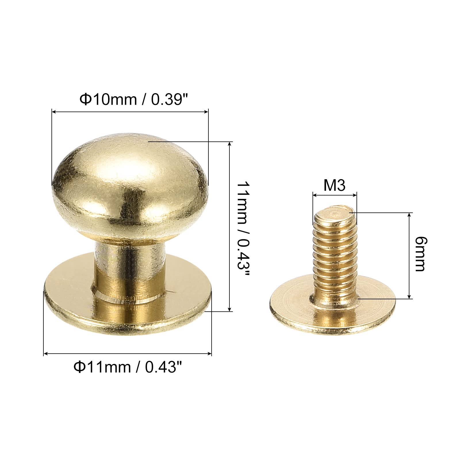 Sourcing Map Home & Garden rivet cuir 10mm doré 15 pcs à vis