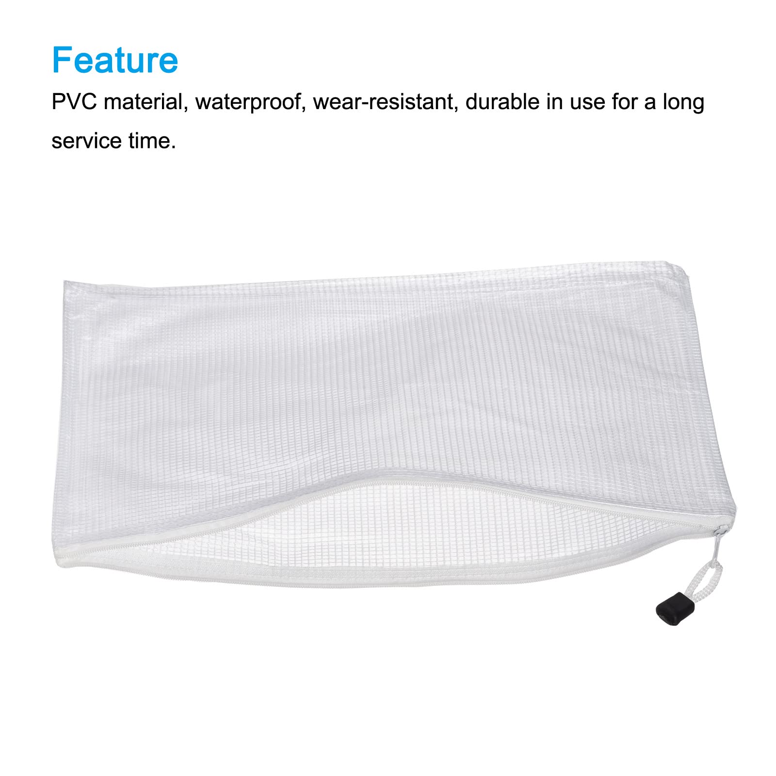 Sourcing Map pochette zip A4 blanc mesh lot 12 PVC