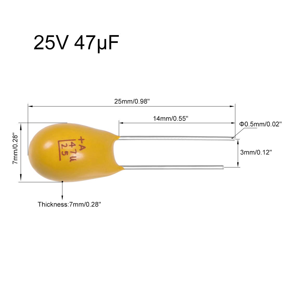 Sourcing Map 47uF 25V condensateur tantale radial lot 5