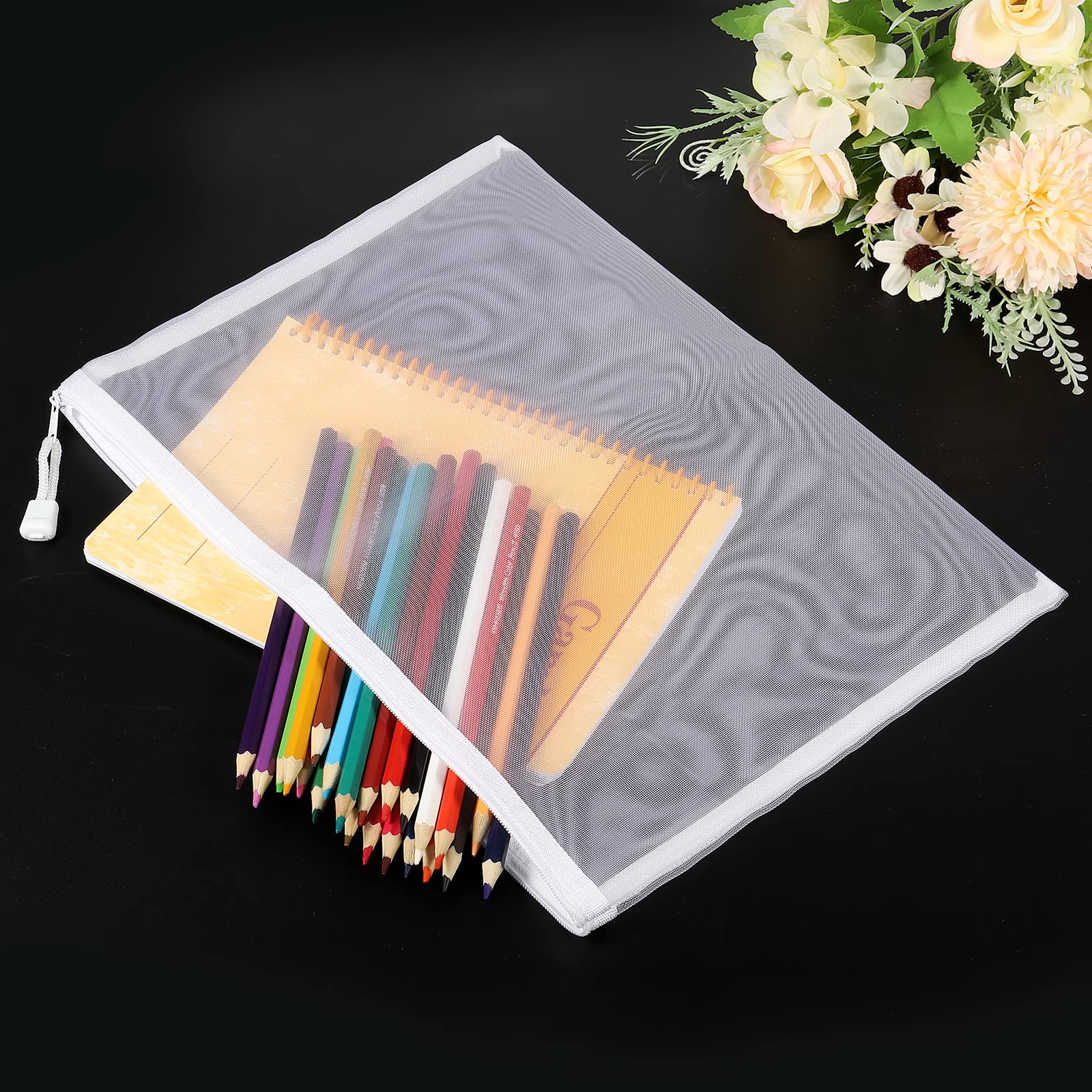 sourcing map A4 pochette zippée maille blanche lot 6 nylon