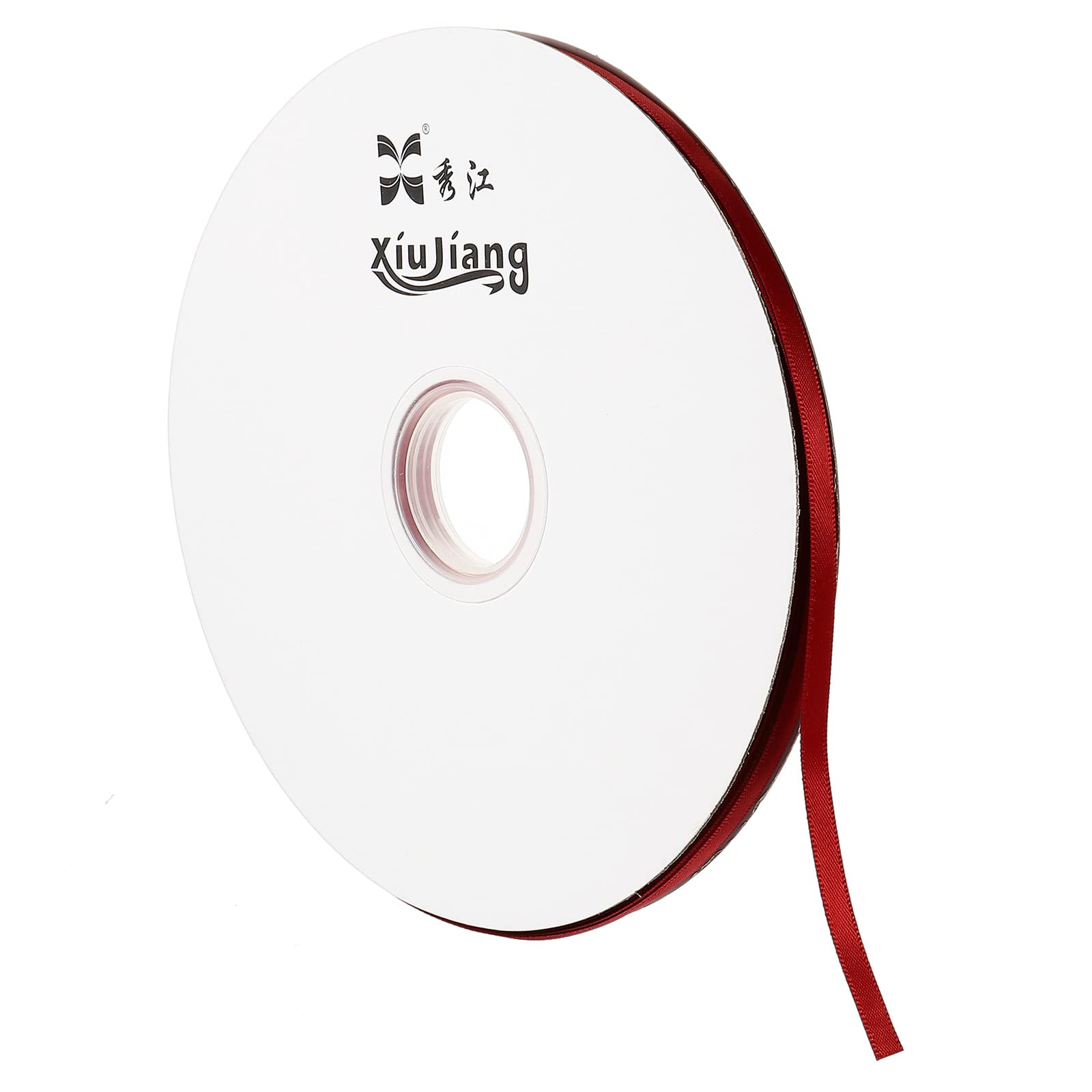 sourcing map Ruban Satin Vin Rouge 7mmx91,4m Rouleau