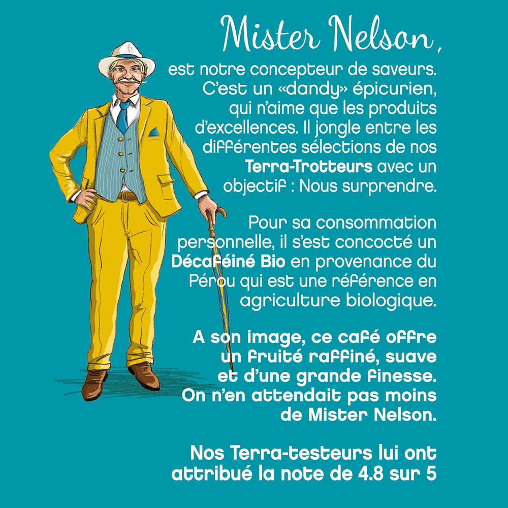 Terramoka Mister Nelson café en grains décaféiné bio 1kg fruité