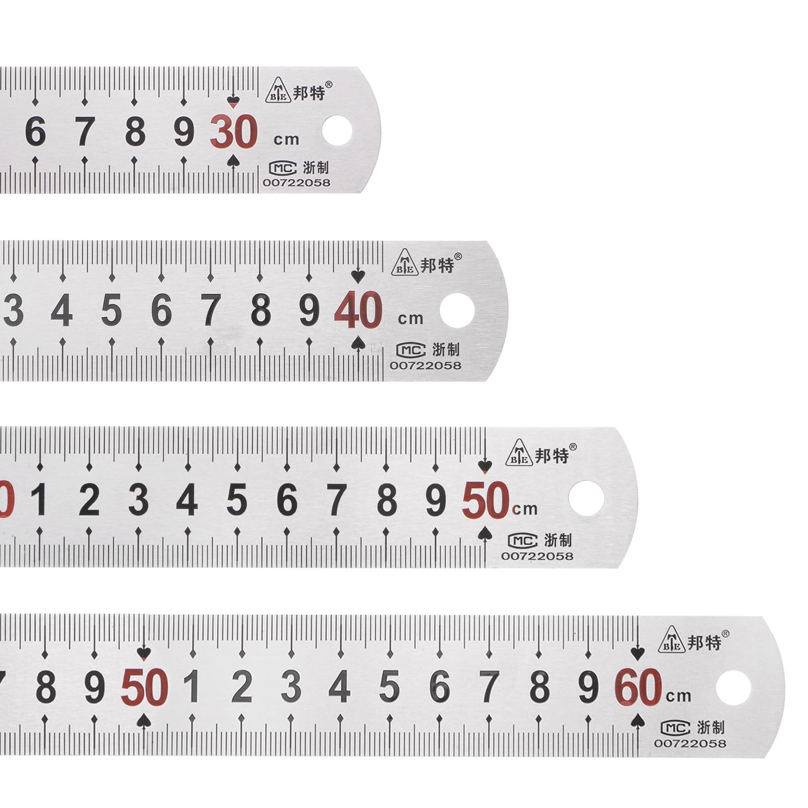 sourcingmap Industrial règles inox 30-60 cm lot de 4