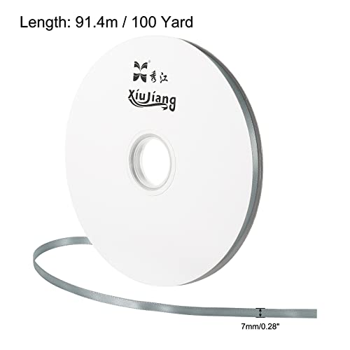 Sourcing Map Ruban Satin Gris Clair 7 mm x 91,4 m Rouleau