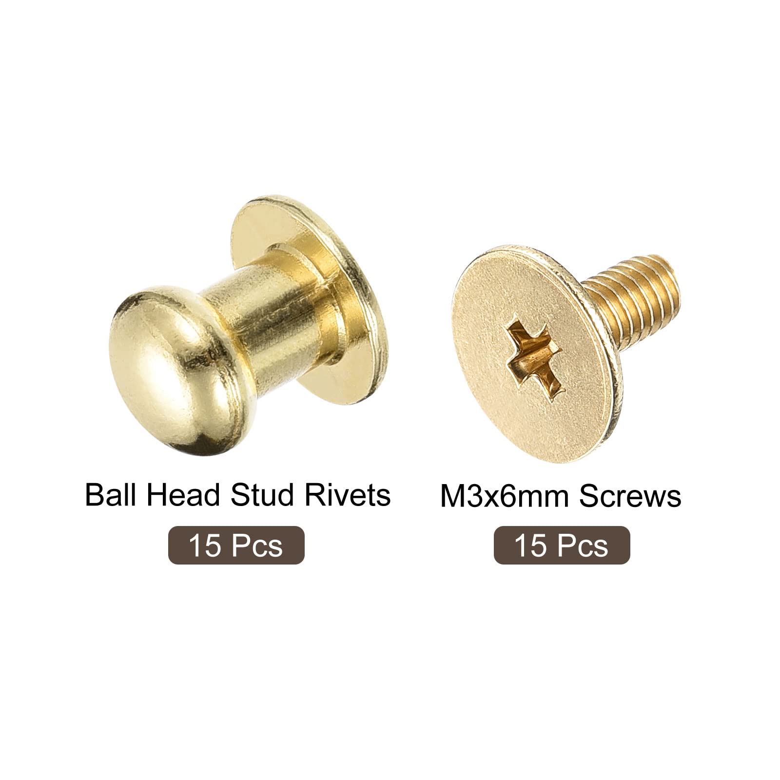 Sourcing Map Home & Garden rivet vis bille 6mm doré 15 pcs