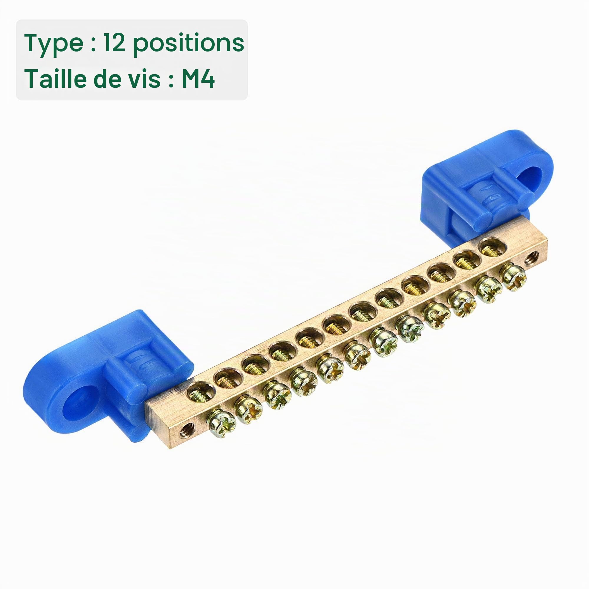 sourcing map Electronics borne terre laiton 12 positions bleue