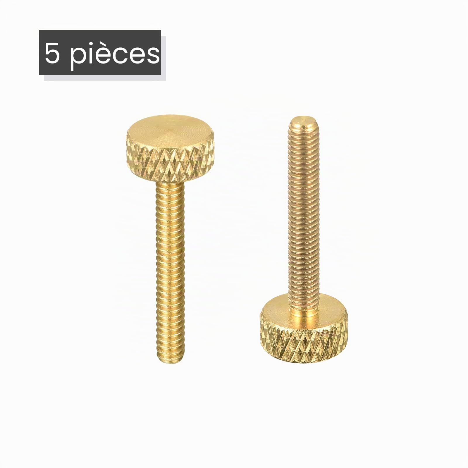 Sourcing Map vis moletée laiton M3x20 mm lot de 5