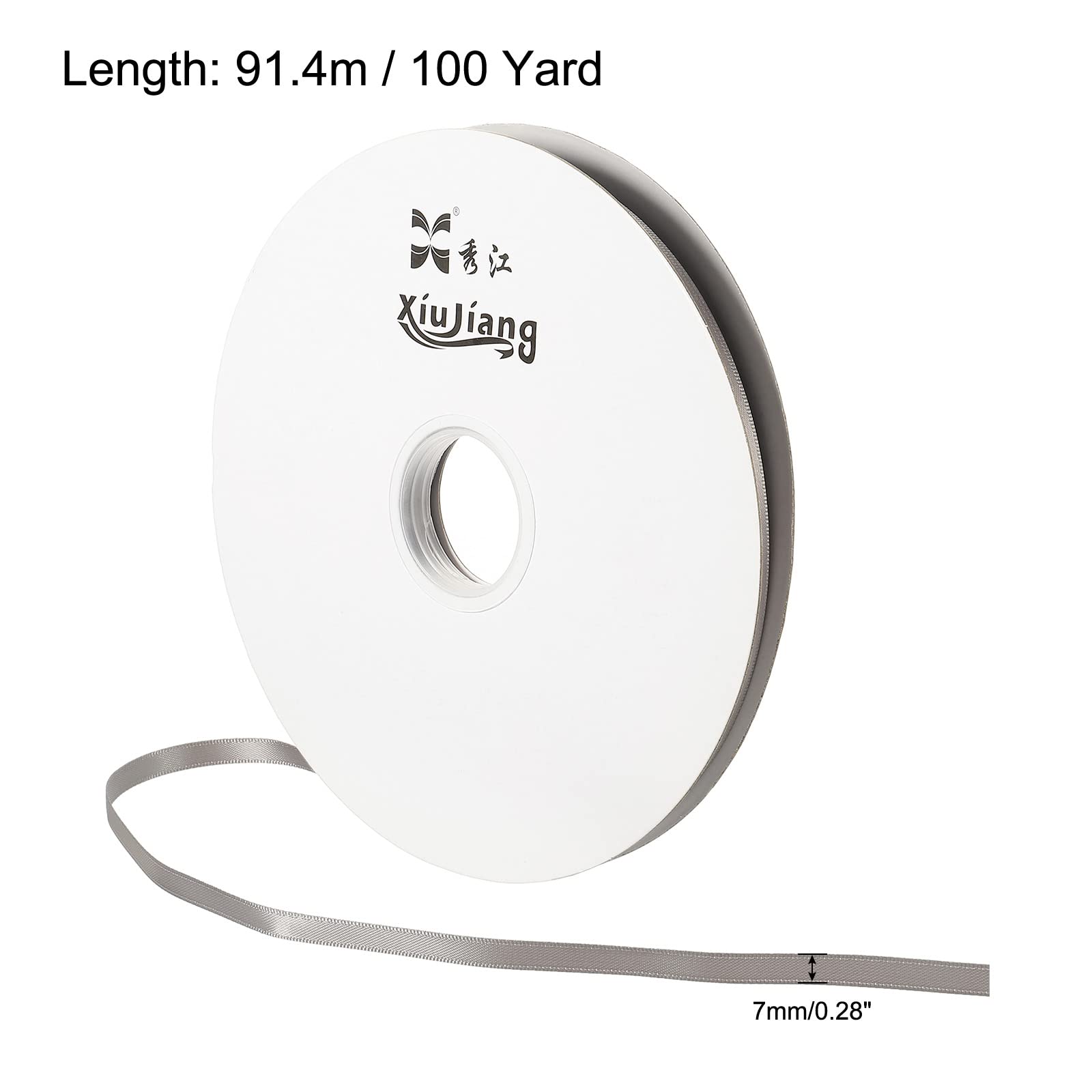 sourcing map Ruban Satin Gris 7mm x 91,4m Rouleau Polyester