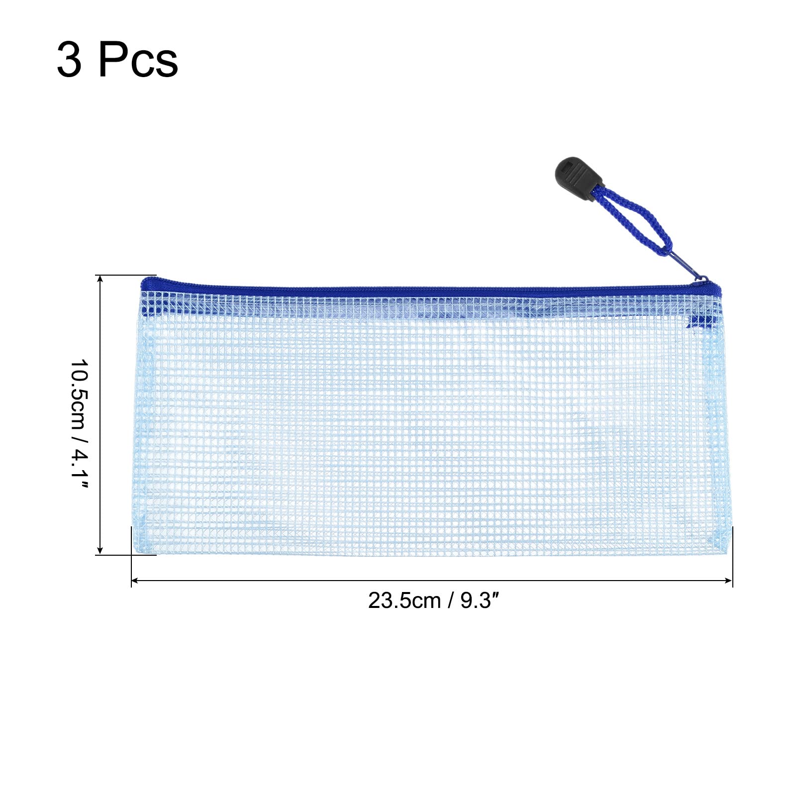 sourcing map Pochette zippée bleue lot de 3 PVC 23,5 cm