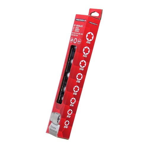 PRECISION STEEL Outillage 9 douilles étoiles E10-E24 1/2"
