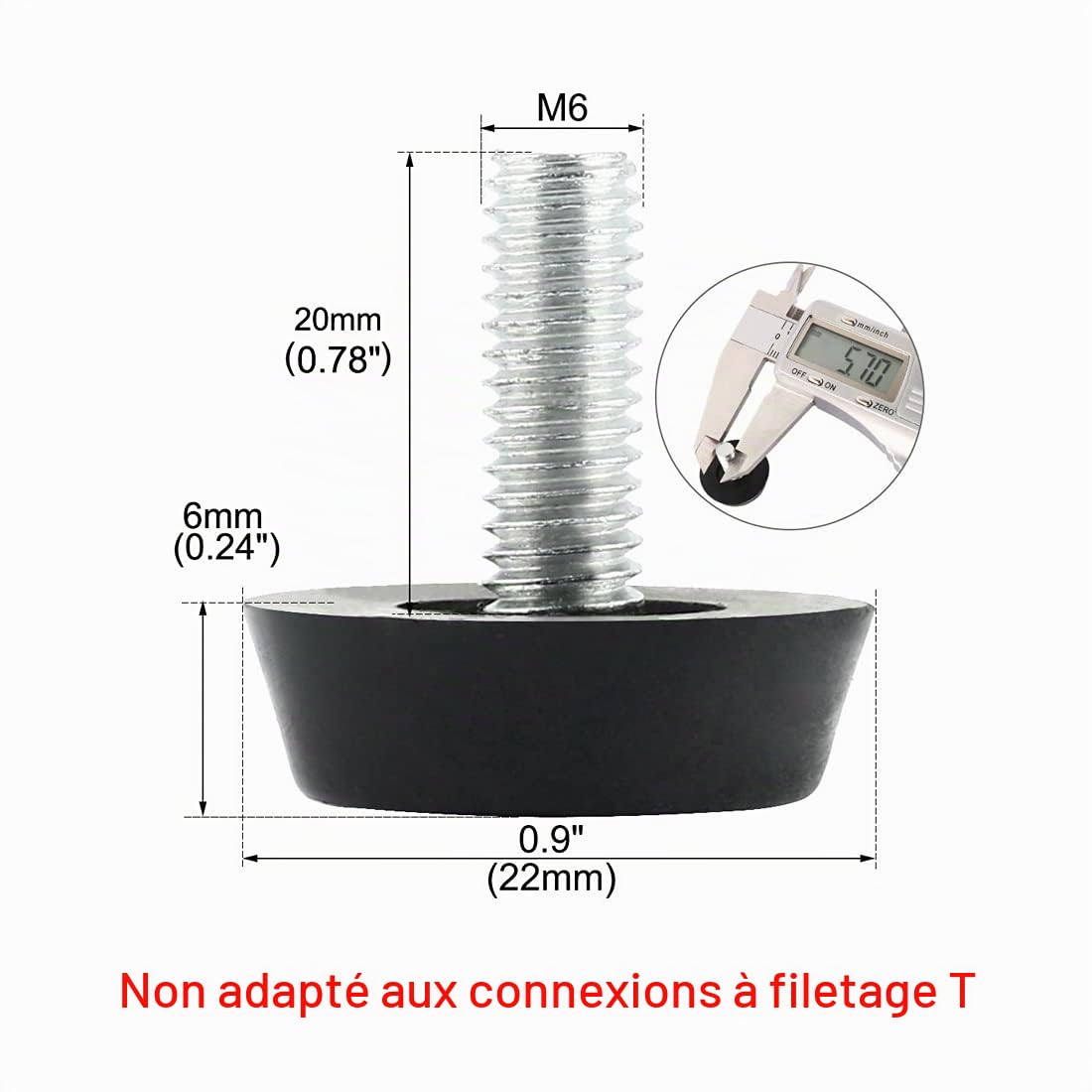 Sourcing Map pied nivellement réglable M6 20 pcs base 22mm