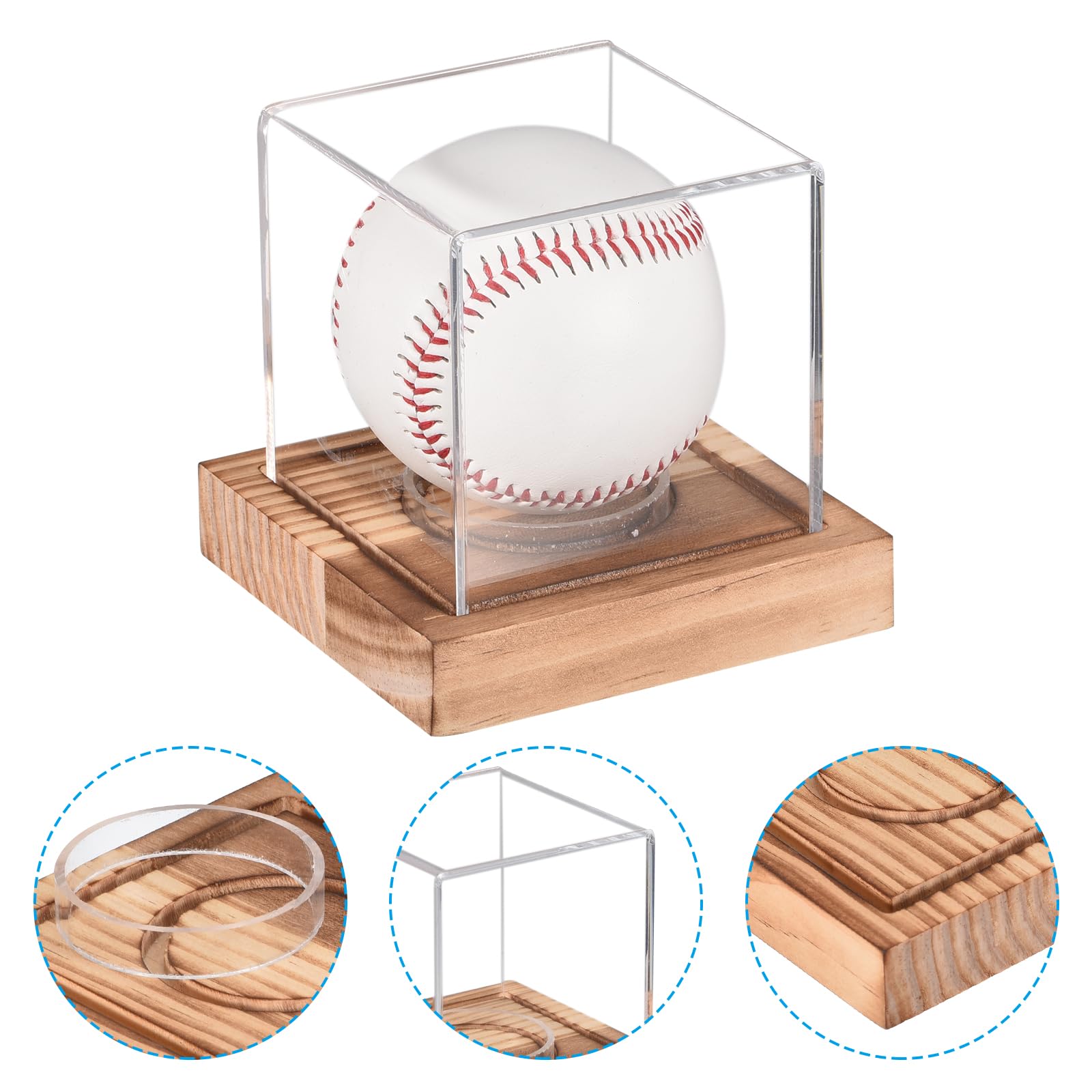sourcing map Sports vitrine balle baseball acrylique socle noyer