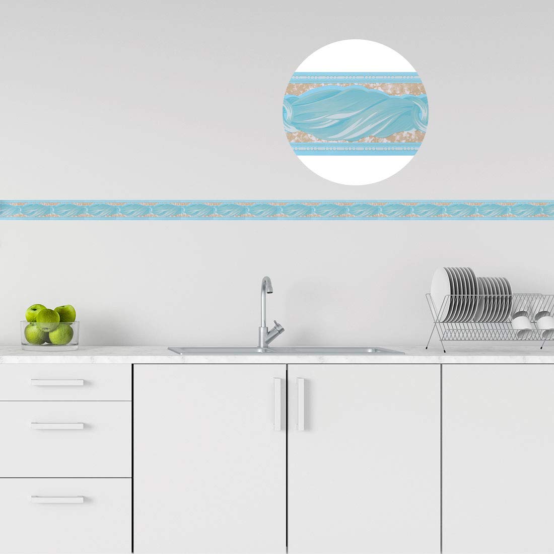 sourcing map Home & Garden frise murale bleue vague 10cmx10m