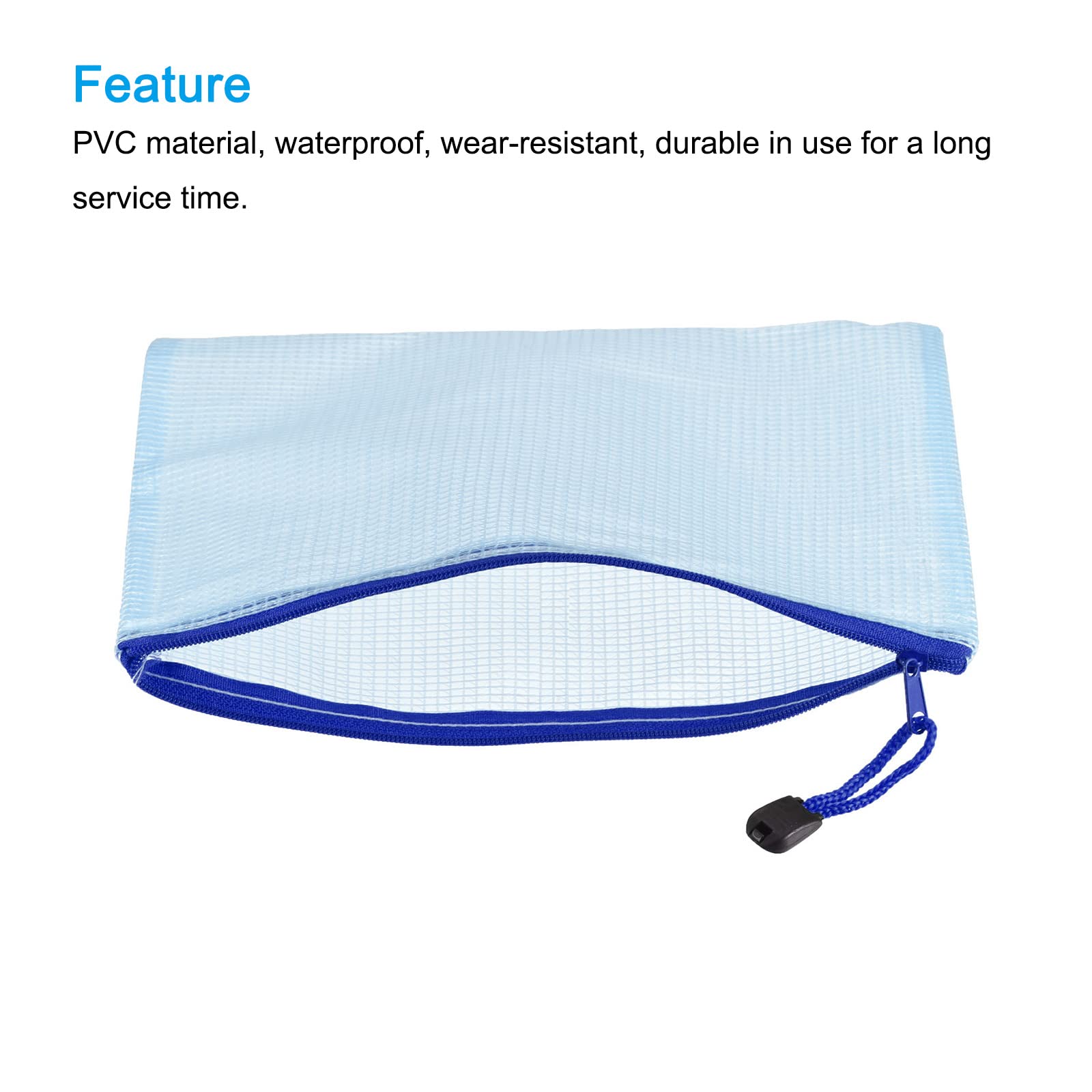 sourcing map Pochette zip A3 bleue x3 PVC grand format