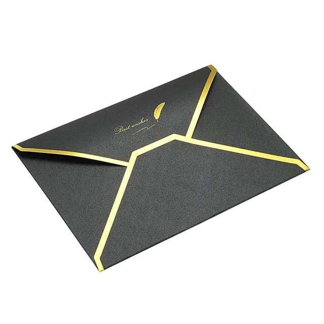 sourcing map Enveloppe B6 noire bord doré lot de 10 invitation