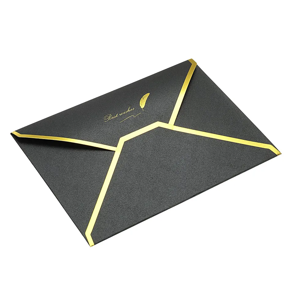 sourcing map Enveloppe B6 noire bord doré lot de 10 invitation