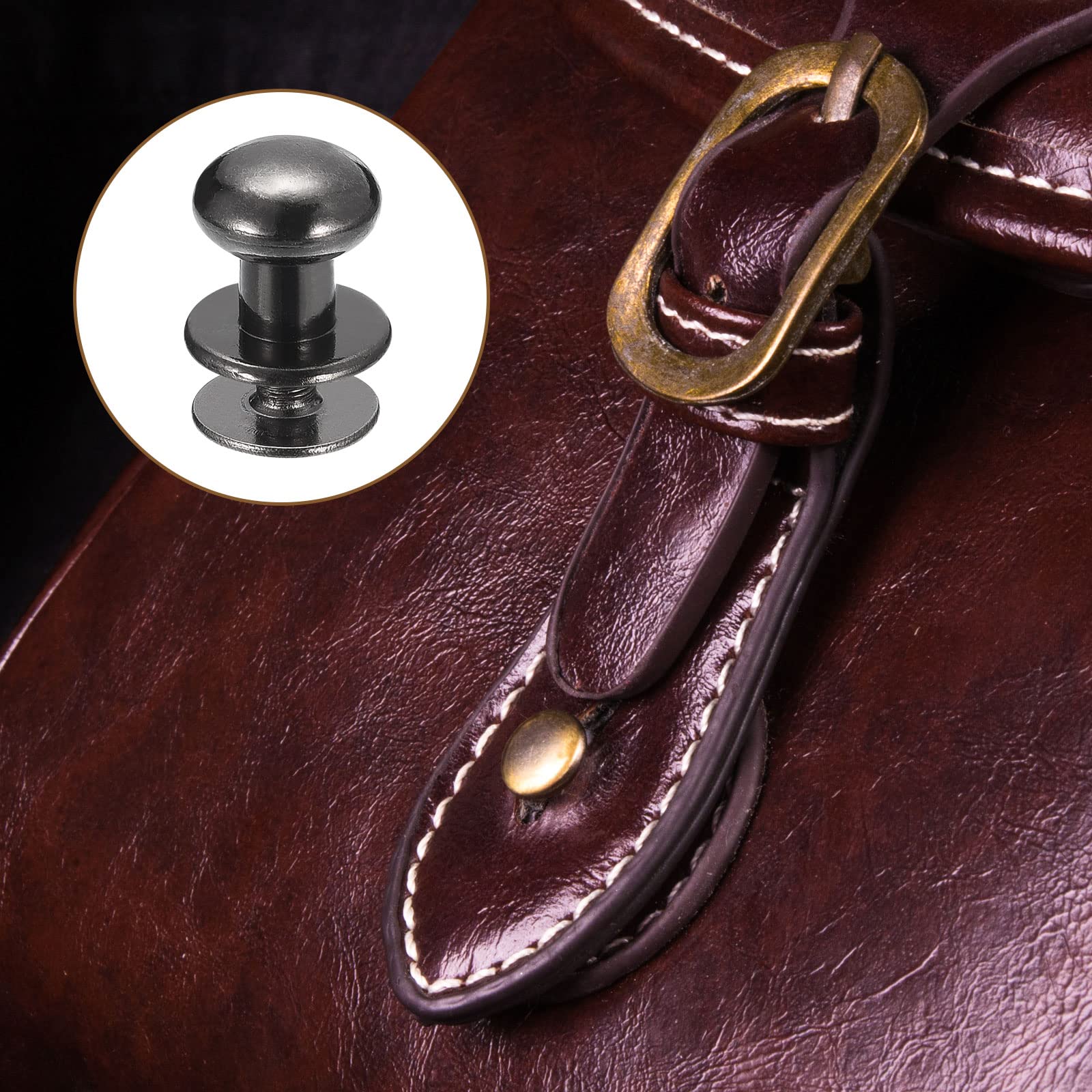 sourcing map rivet cuir tête boule 8mm noir métal lot de 15