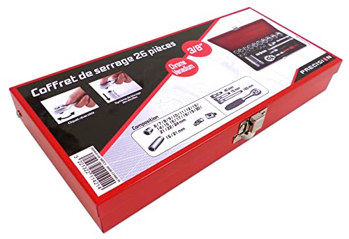 Precision Steel Outillage Coffret Cliquet Douilles 3/8 26 Pièces Chrome