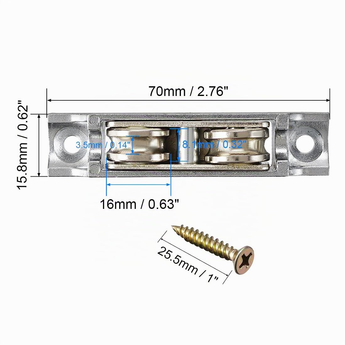 Sourcingmap Roulette Porte Coulissante 16mm Double Roue Acier