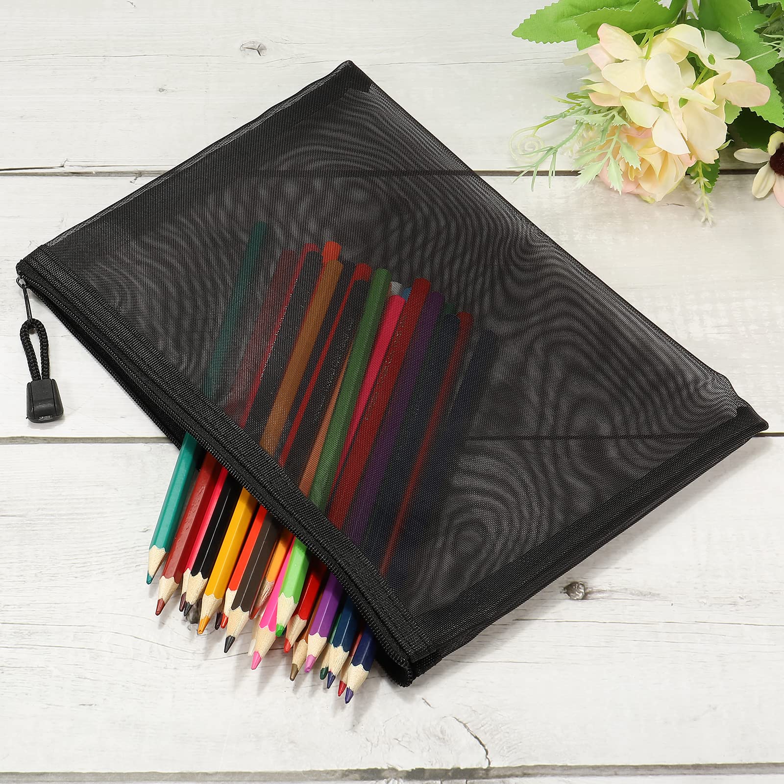 sourcing map A5 pochette zippée maille noire lot 6 nylon