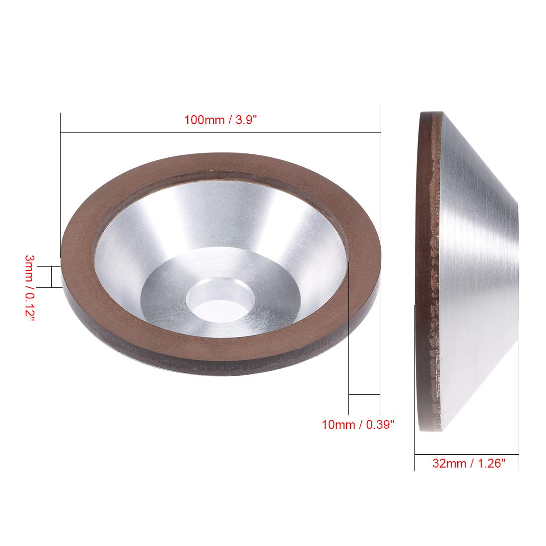 sourcing map Industrial meule boisseau diamant 100 mm grain 320
