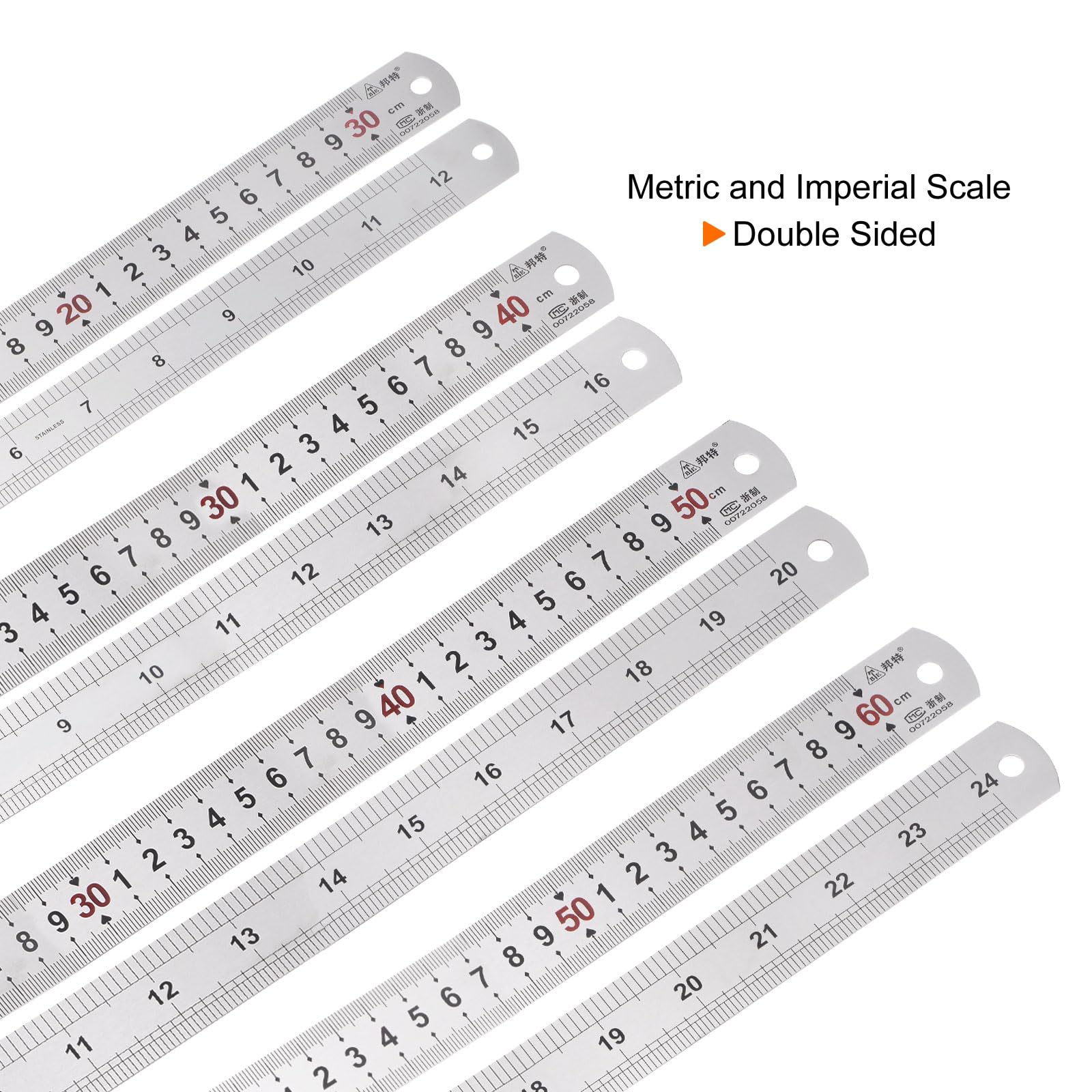 sourcingmap Industrial règles inox 30-60 cm lot de 4