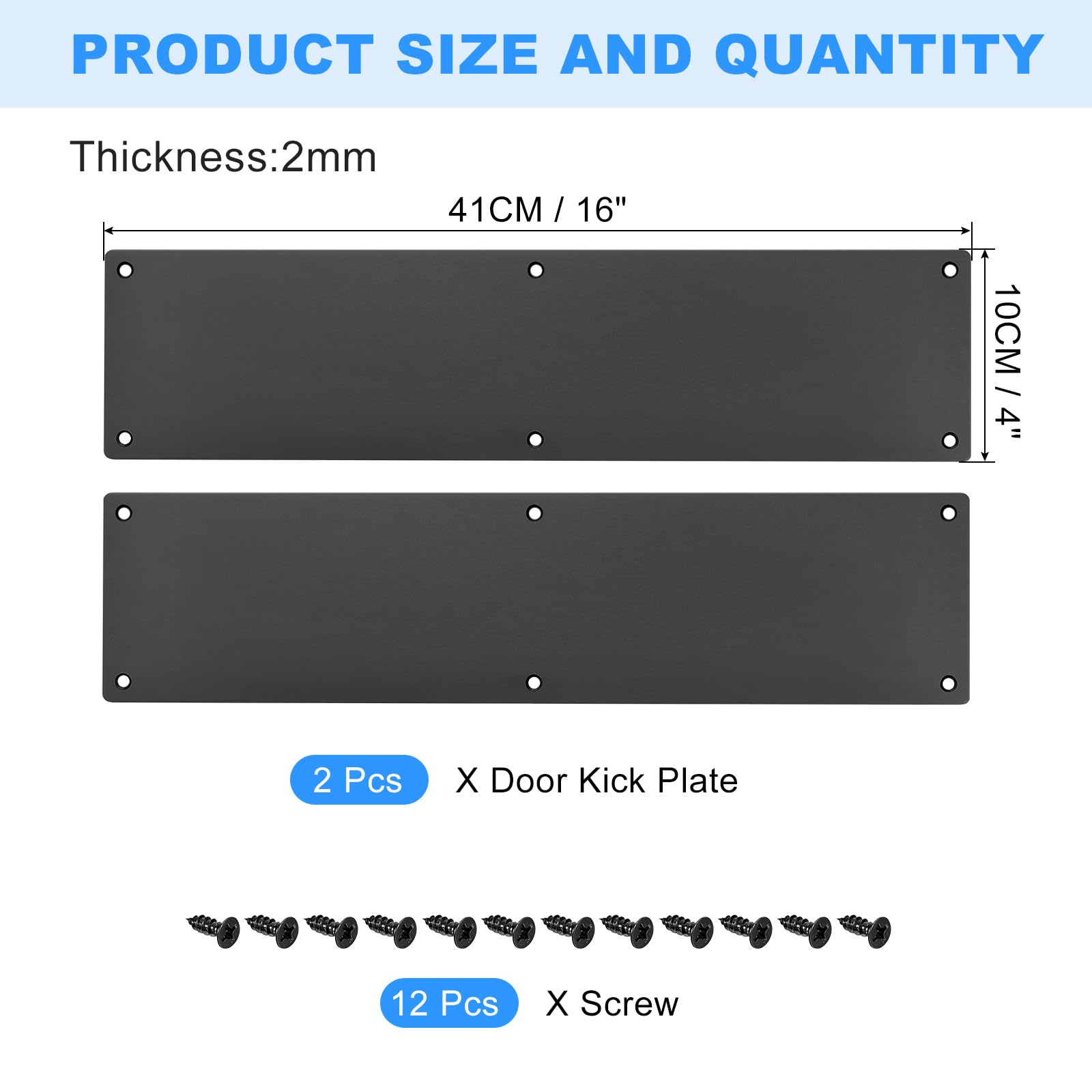 sourcing map Home plaque de porte aluminium noir 41cm lot 2