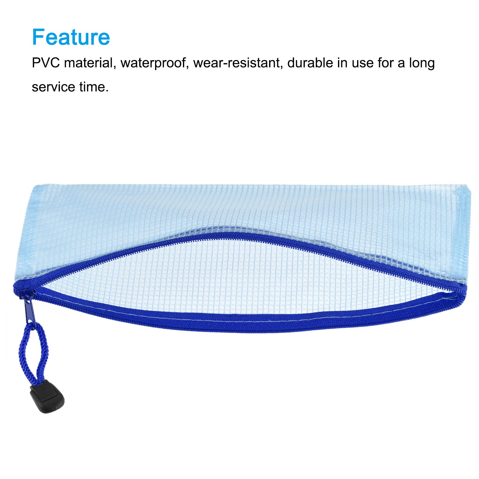 sourcing map Pochette zippée bleue lot de 3 PVC 23,5 cm