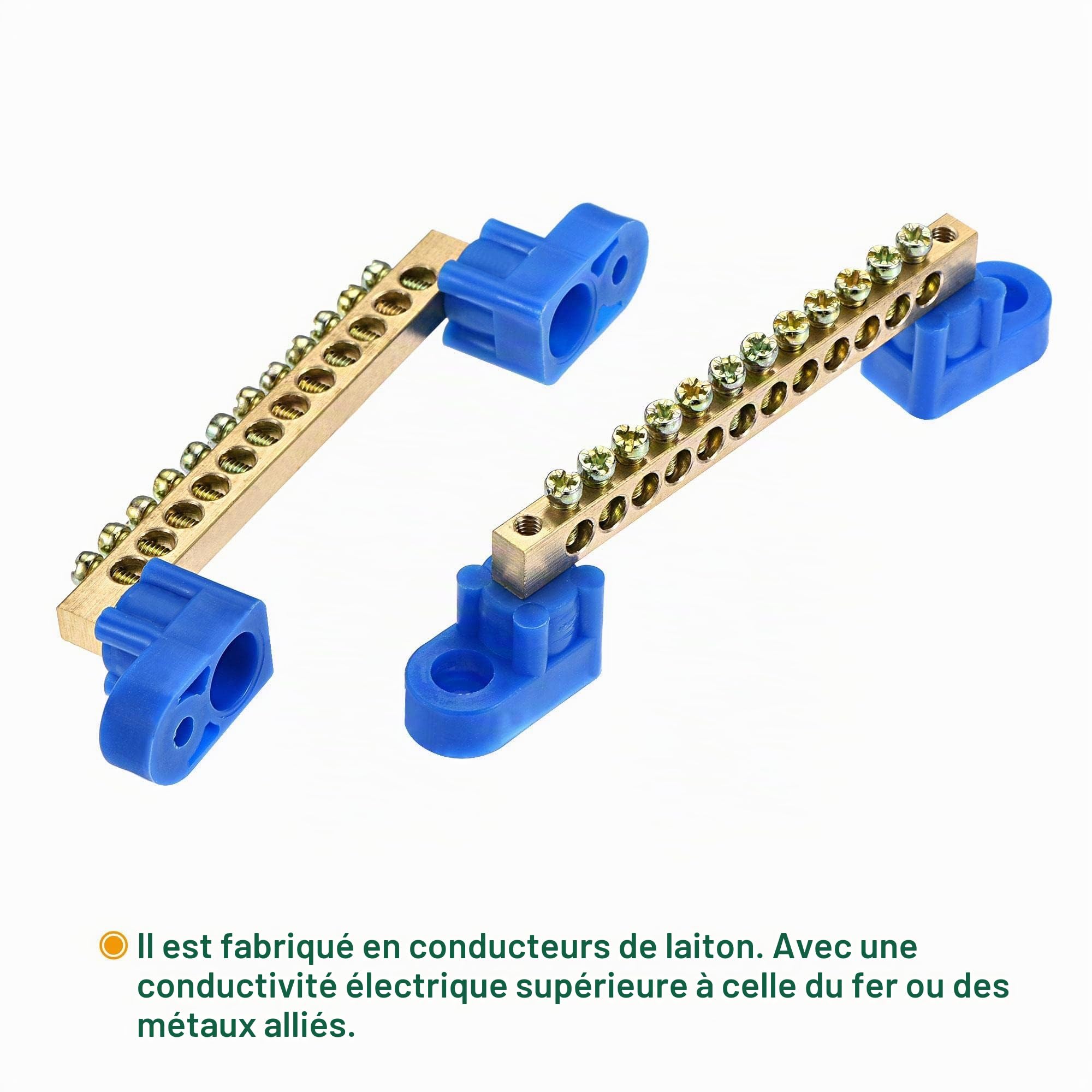sourcing map Electronics borne terre laiton 12 positions bleue