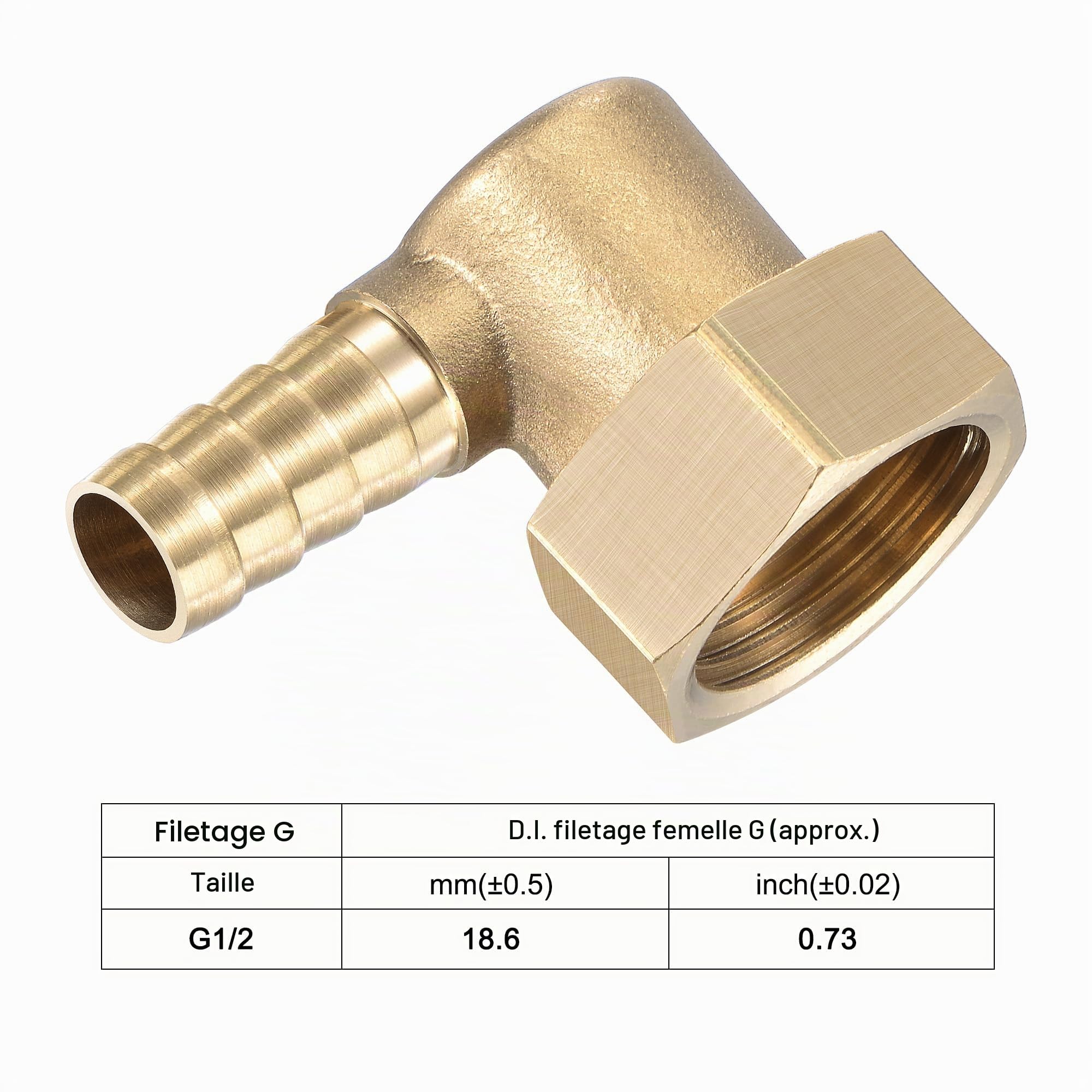 Sourcing Map Raccord Cannelé Laiton Coude 10mm x G1/2 Femelle