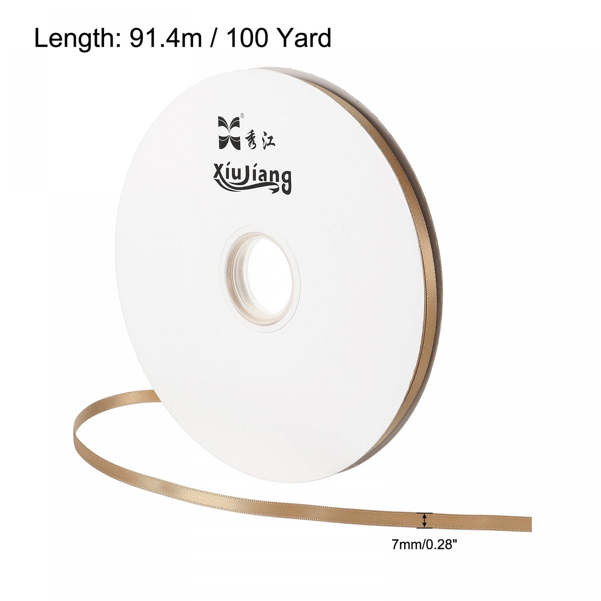 Sourcing Map ruban satin kaki 7mm x 91,4m double face