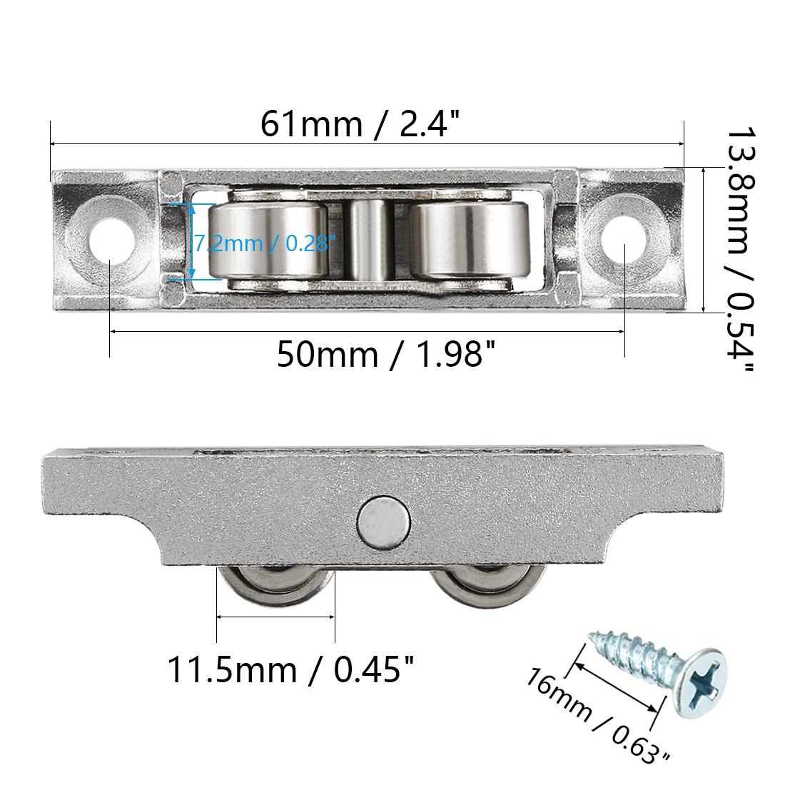 Sourcing Map Poulie double 11,5 mm roulette porte coulissante