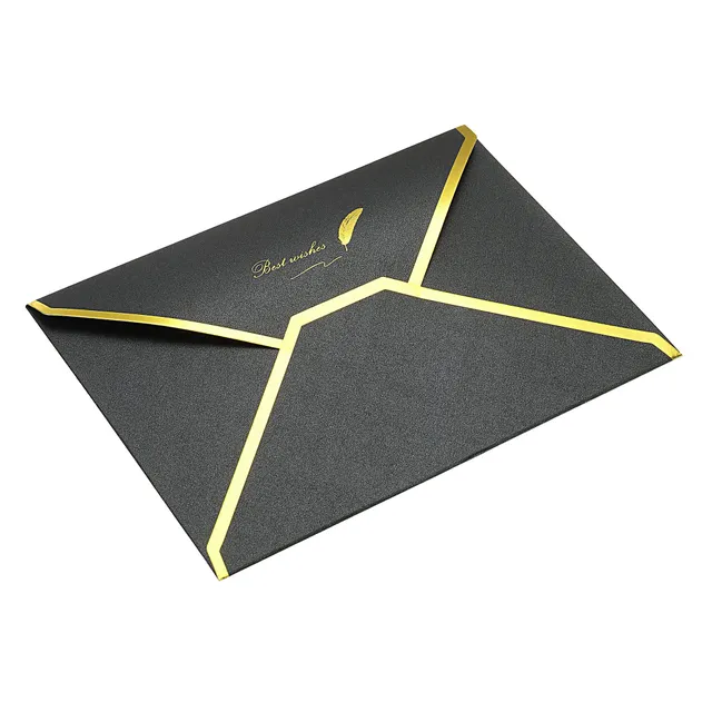 Sourcing Map 20 Enveloppes B6 Noires Rabat V Bord Doré