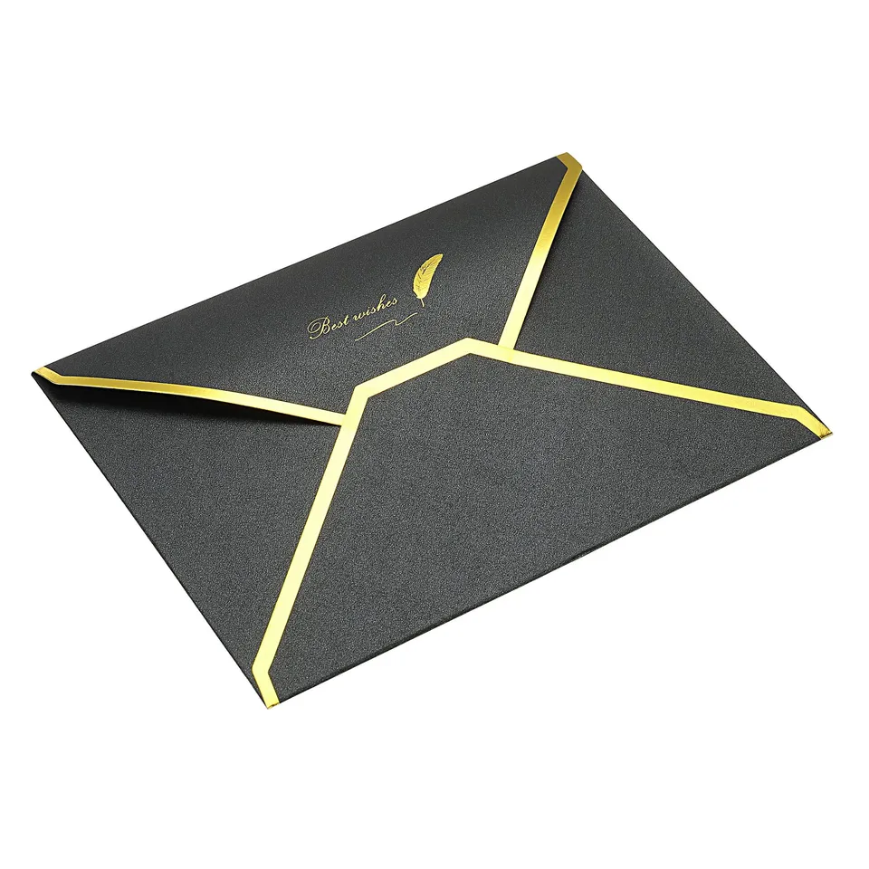 Sourcing Map 20 Enveloppes B6 Noires Rabat V Bord Doré