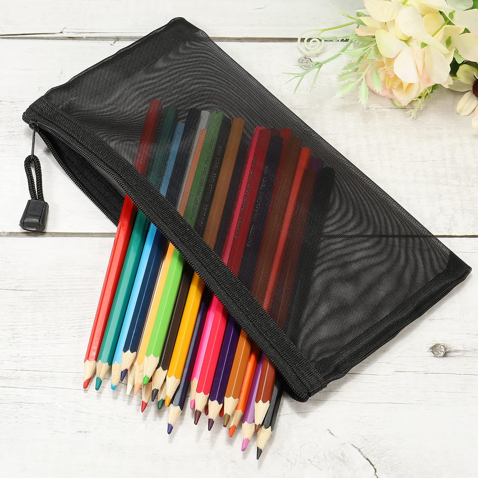 sourcing map B6 pochette maille zippée noire lot de 6 nylon